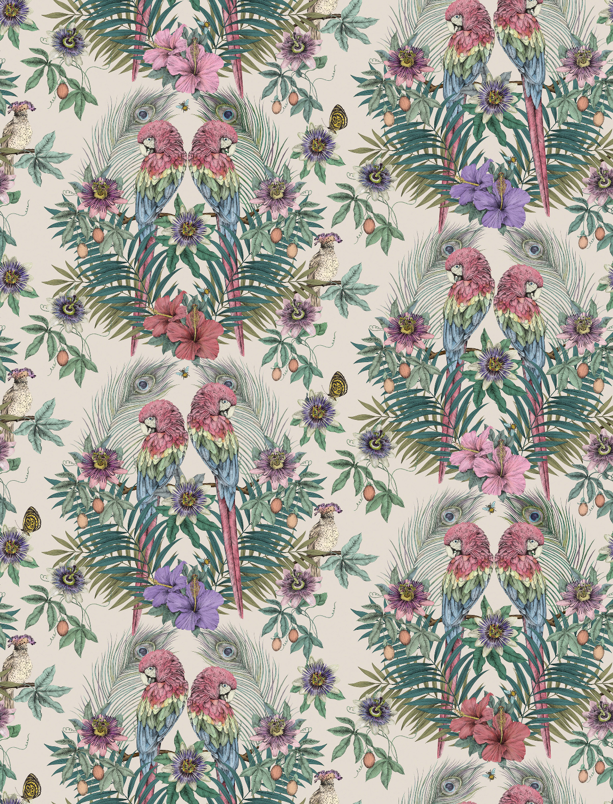 Papier peint Perroquet Fleuri Ventura écru - DayDreams et The Wallpaper Collection de Matthew Williamson | Réf. OSB-W7494-02