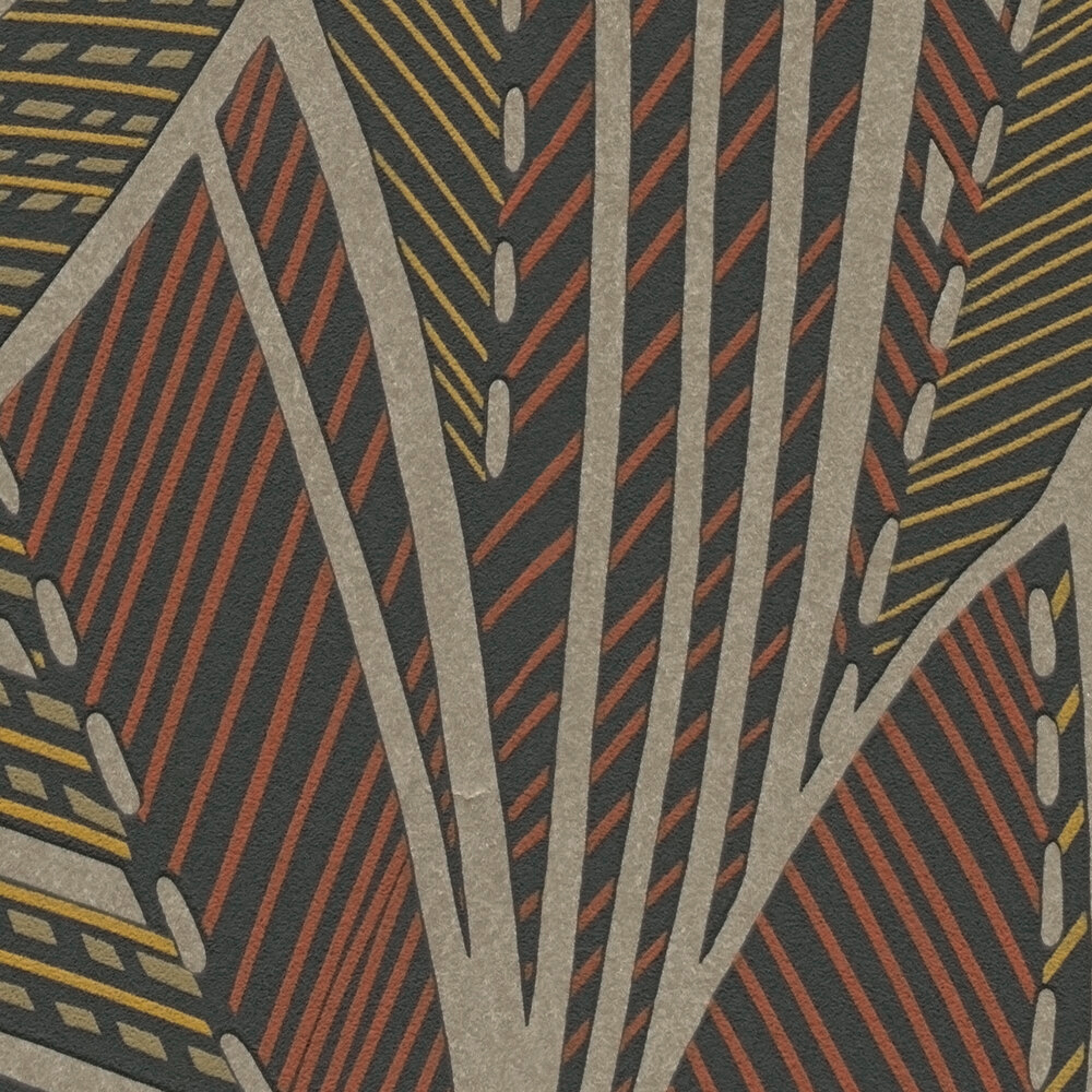 Papier peint Feuille Art Déco noir ocre métallisé - French Affair d'A.S. Création ZOOM | Réf. AS-399331