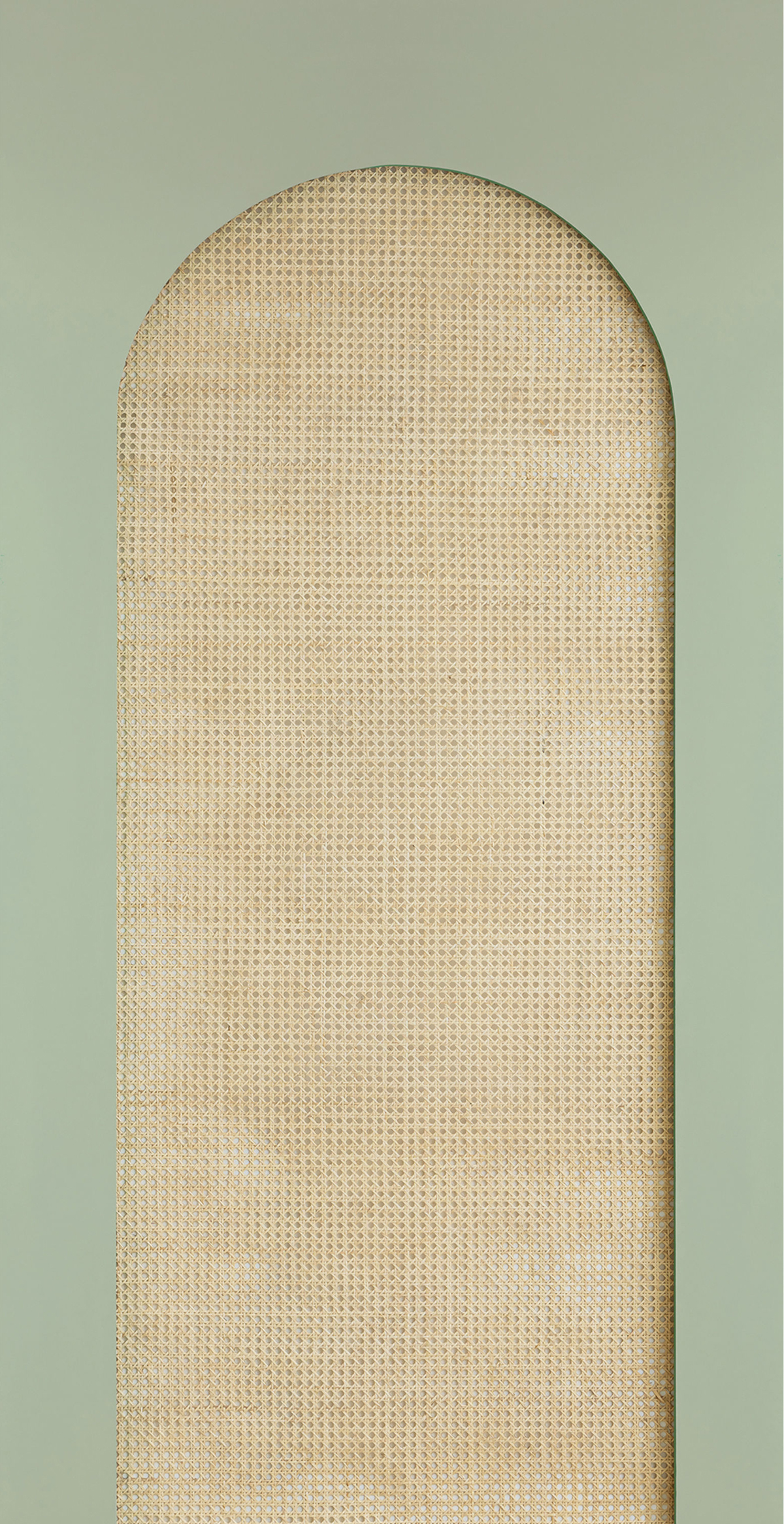 Papier peint panoramique Arche Cannage en Rotin vert L 159X310 - Reliefs de Casélio | Réf. RLF106207036