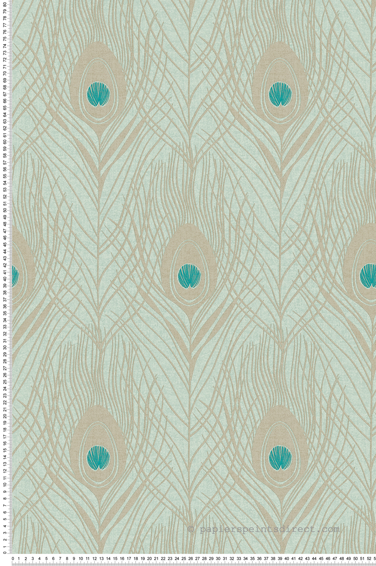 Papier peint Plumes Art Déco Rétro vert d'eau/grège irisé - Tribeca de Montecolino | Réf. MC-36971-3