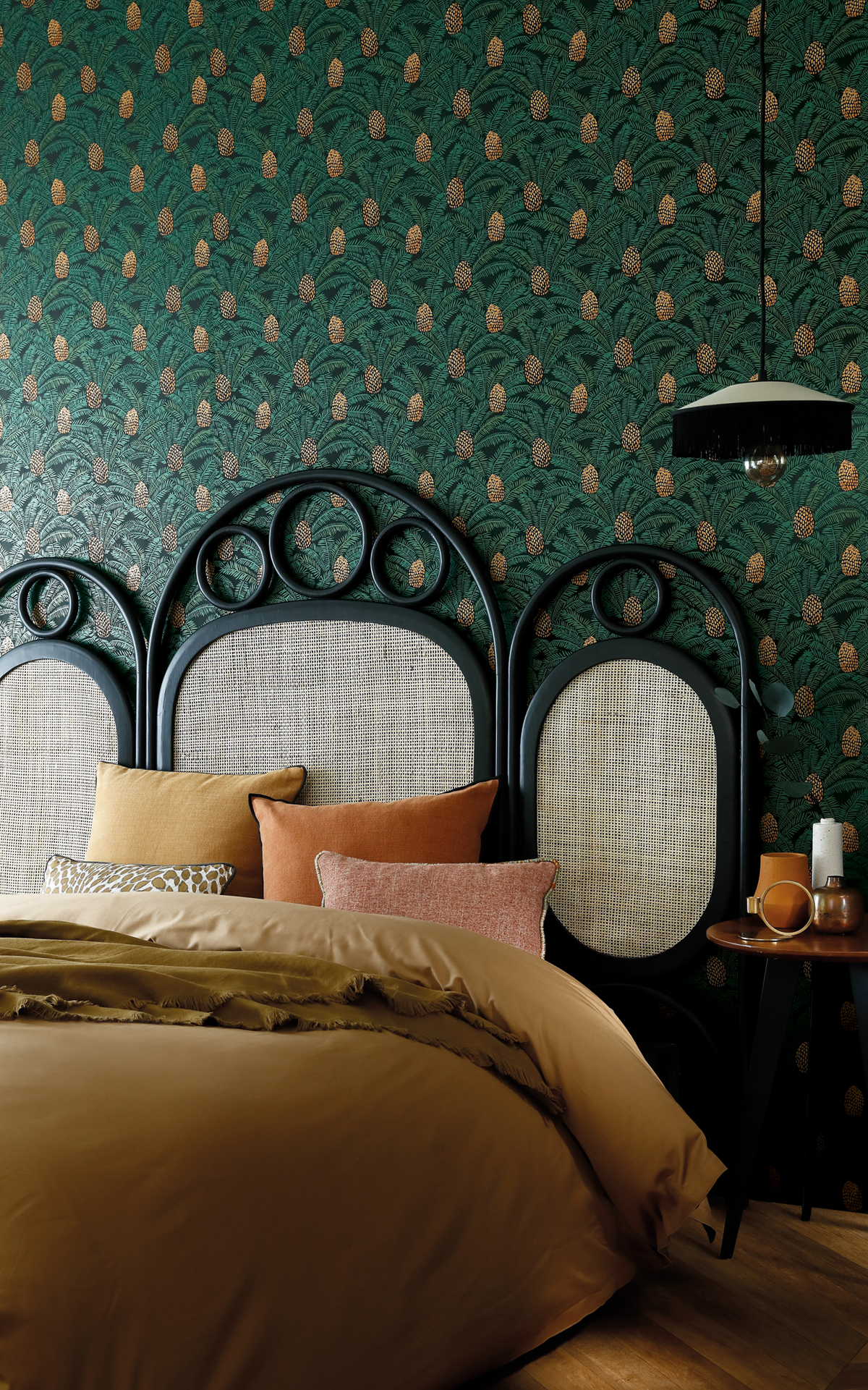 Papier peint Palmeta Métallisé noir et vert - Orphée de Casamance | Réf. CAS-74741942