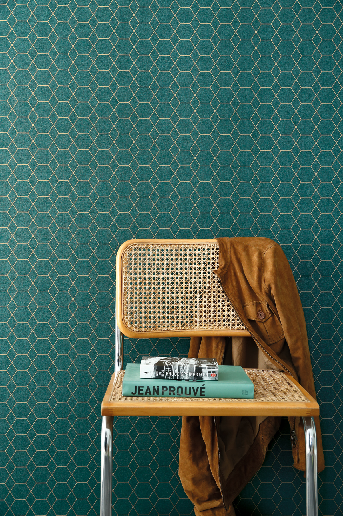 Papier peint Géométrique Hexagone Pytheas émeraude - Delta de Casamance AMB  | Réf. CAS-A72152652