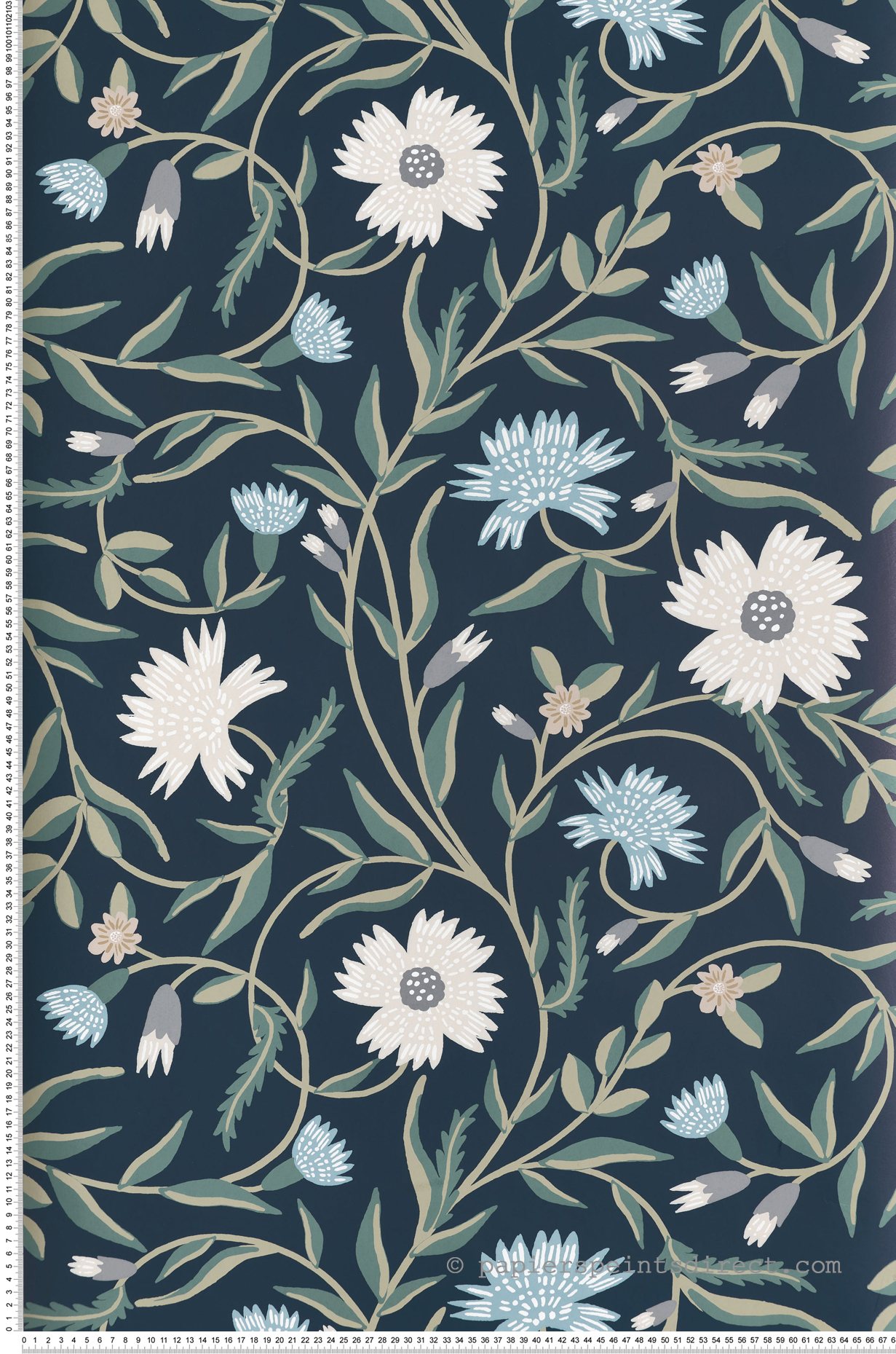 Papier peint Floral Élégant Aster marine mastic - Rifle Paper Co. 3 de York (Initiales) | Réf. INI-RF7435