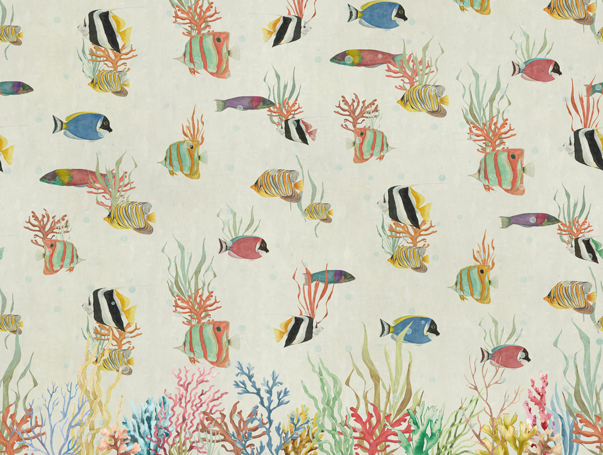 Papier peint panoramique Poisson Océan beige - Panorama 2 de Lutèce | Réf. LTC-PAN1651C