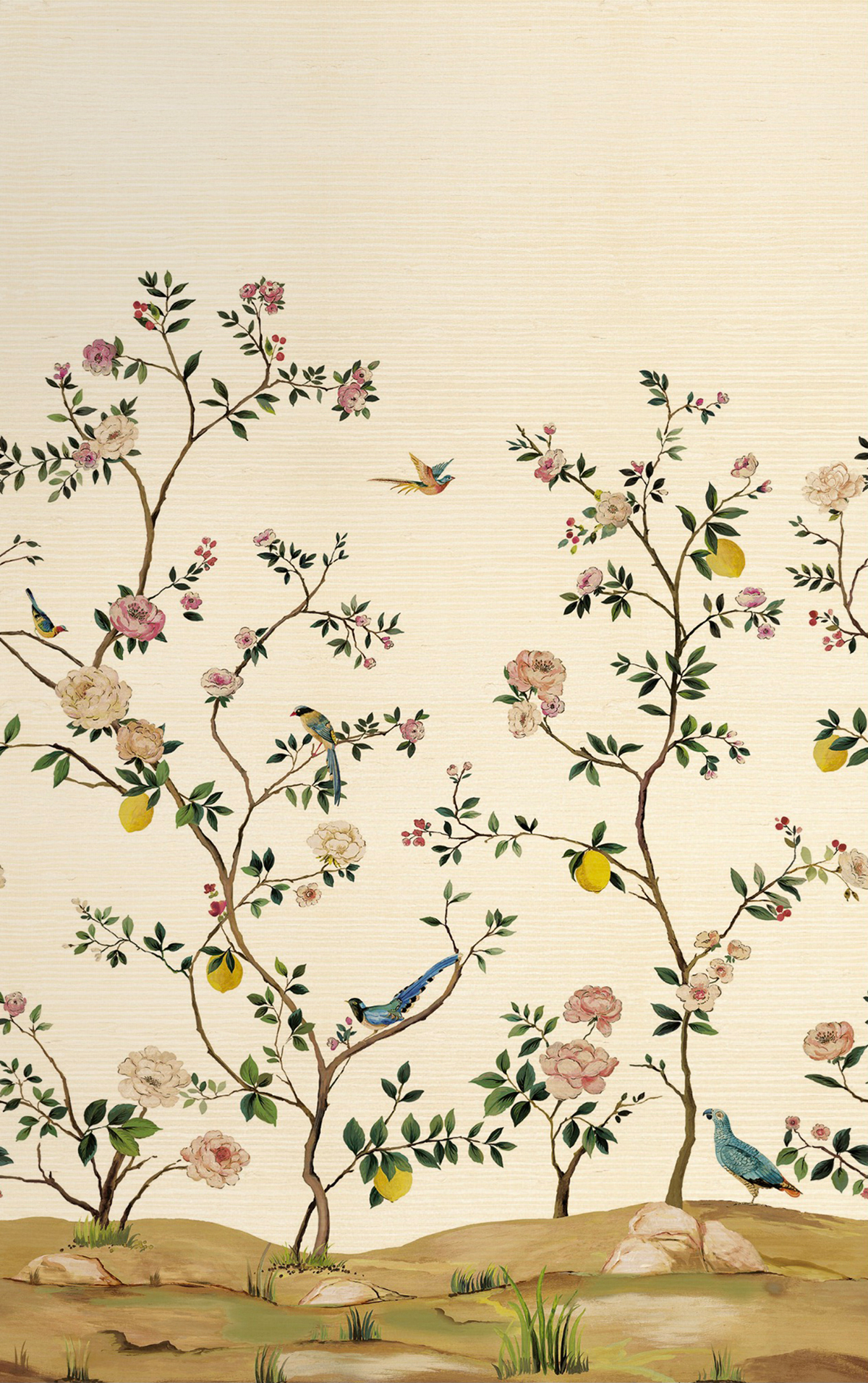 Papier peint panoramique Fleurs Vintage Grasscloth doré - Daisy Bennett d'Initiales | Réf. INI-DB32806M