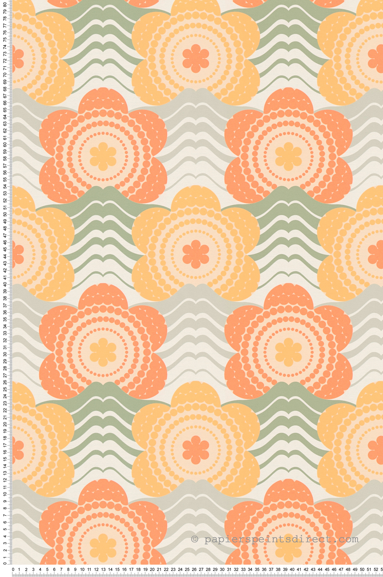 Papier peint Fleur Graphique corail vert - Retro Chic d'A.S. Création | Réf. AS-395394