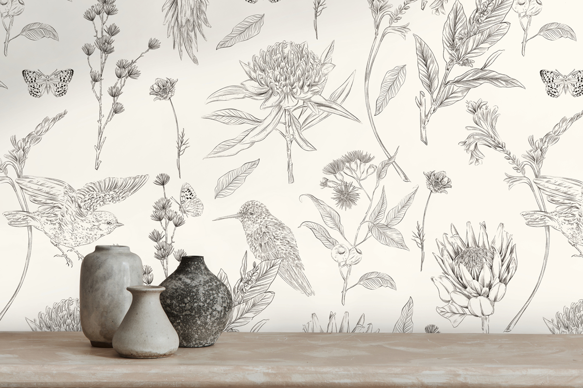 Papier peint Oiseau Nature Papillon noir blanc - Drawn Into Nature de Livingwalls AMB3| Réf. 39429-2