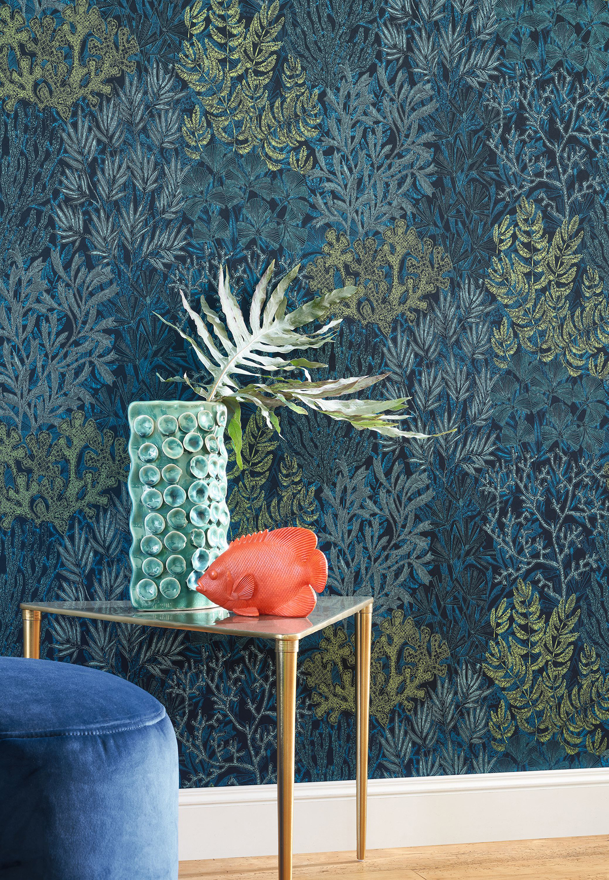 Papier peint Marin Recif Corail vert et bleu irisé - Voyage Onirique de Casadéco | Réf. ONIR87226798