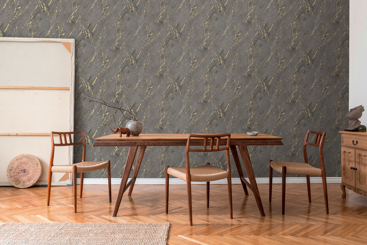 Papier peint Marbre Matière Arts anthracite doré - The BOS d'A.S. Création | Réf. AS-388175