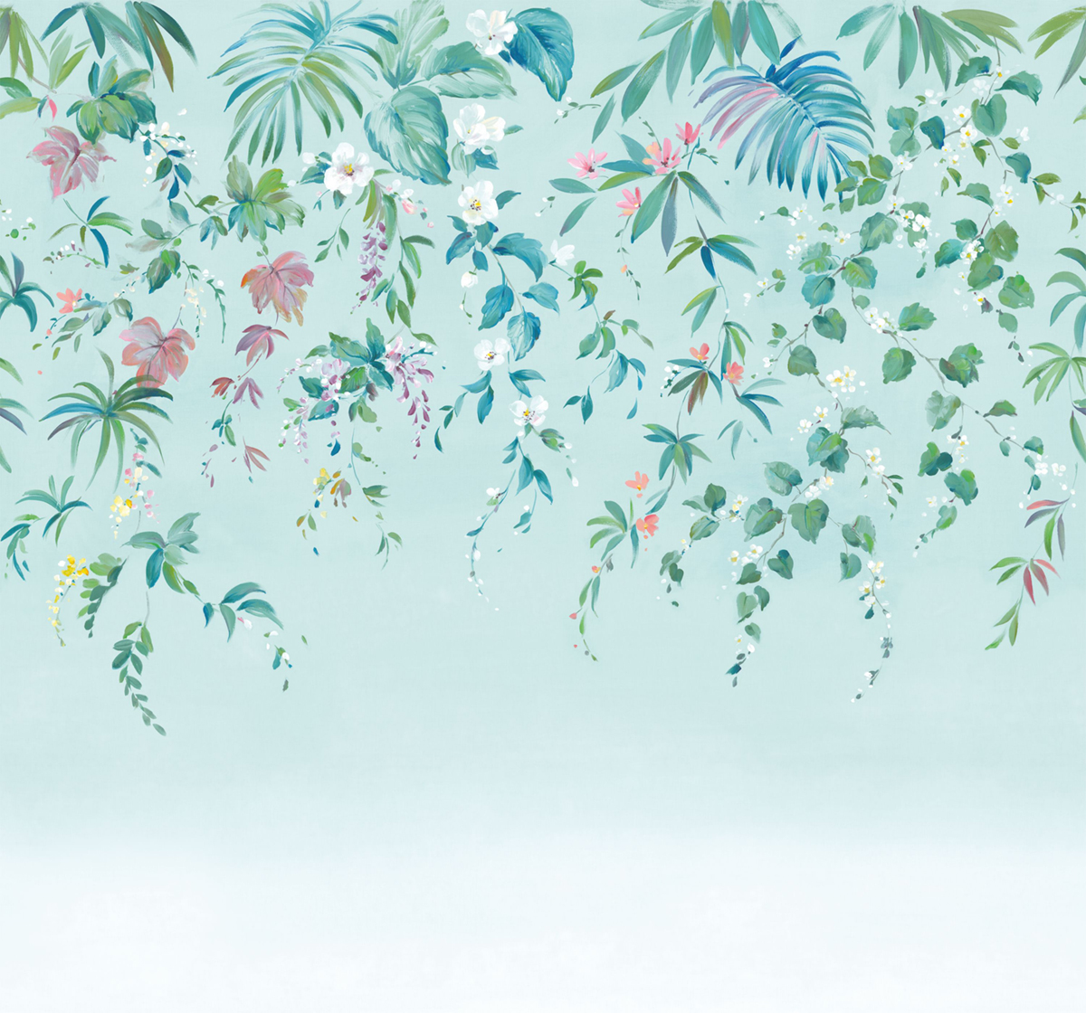 Papier peint panoramique Ronde Végétale Fleurie M bleu ciel 300x280 - Wonderwalls de Casadéco | Réf. WDWS89166708