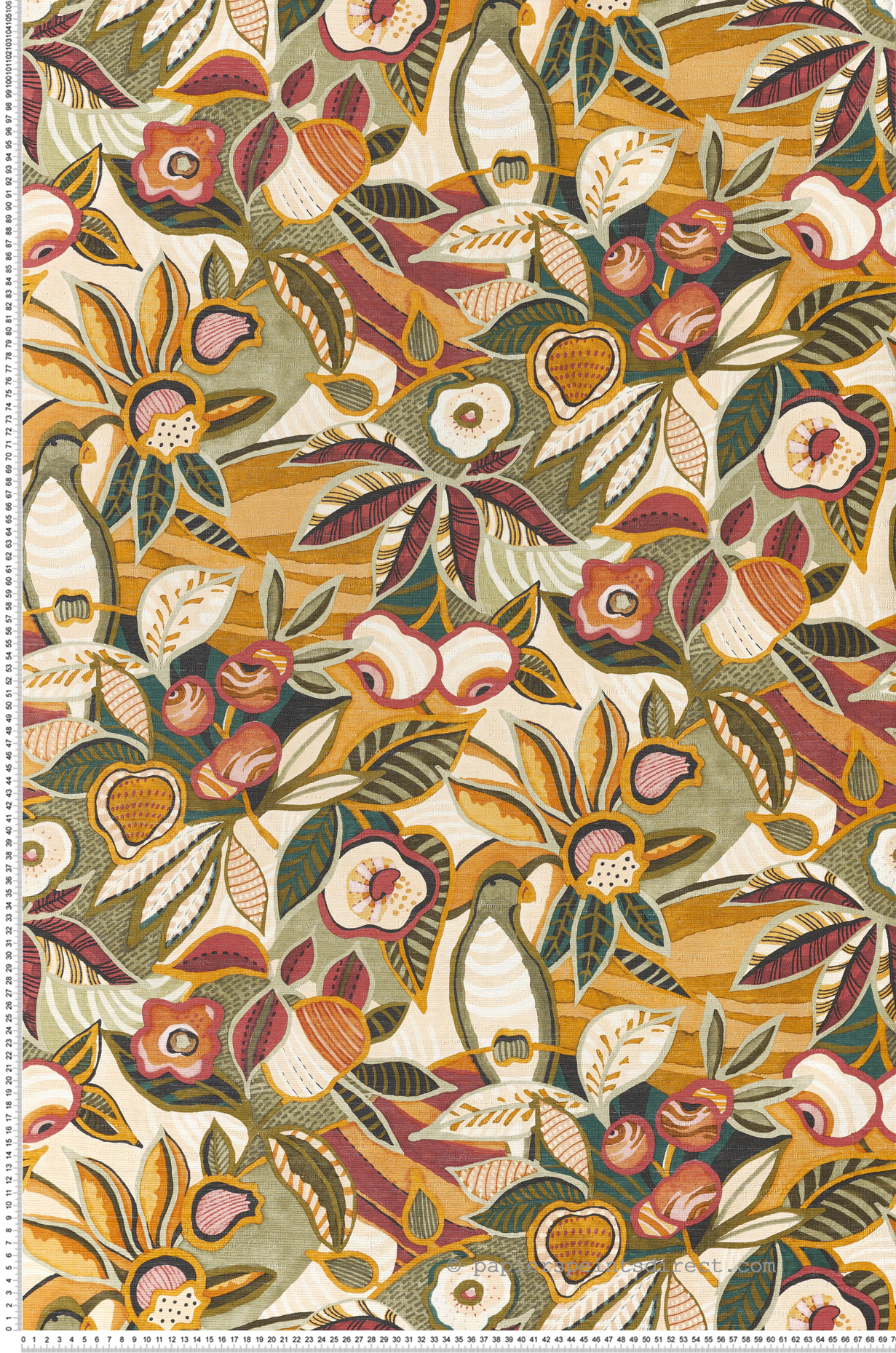 Papier peint Fleur Oiseau Tehuana curry - Casa Azul de Casamance | Réf. CAS-76300304