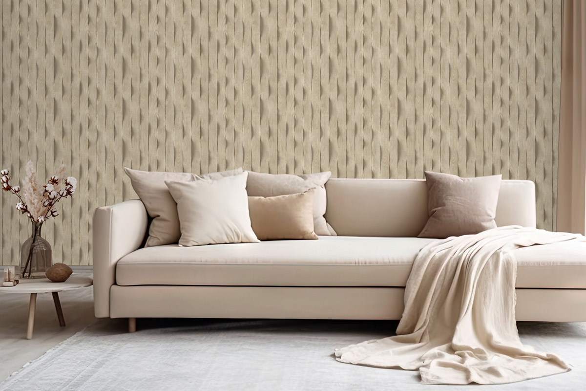 Papier peint Lames Ondulées Bois beige - Brut d'Ugépa | Réf. UGP-M75617