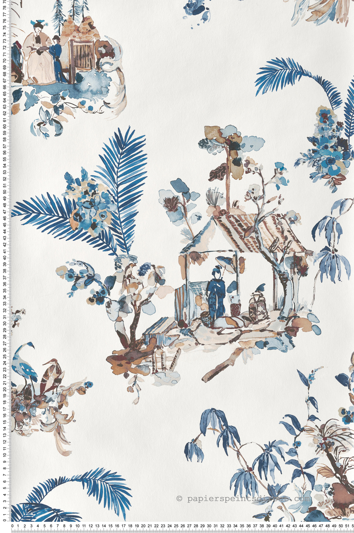 Papier peint Toile Chinoise bleu marron - Signature de Nina Campbell | Réf. OSB-NCW4497-03