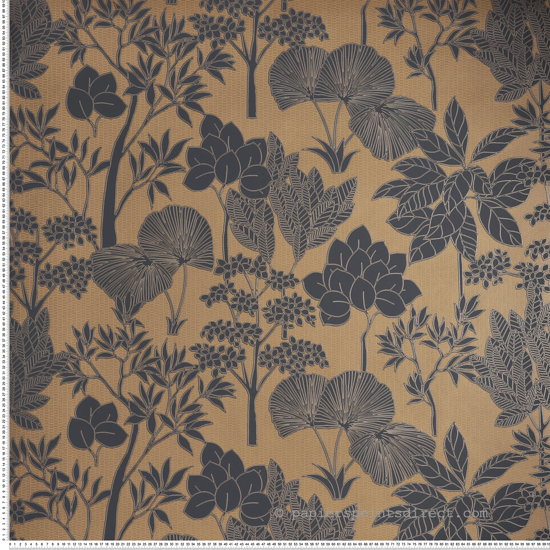 Papier peint Jardin Exotique Inara anthracite doré - Tressora de Casamance | Réf. CAS-76900508