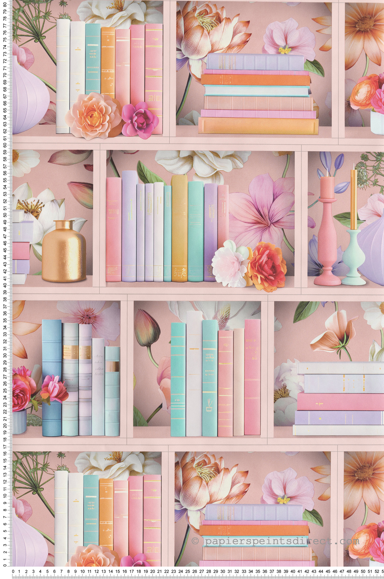 Papier Peint Bibliothèque Étagère Florale rose - Illusion d'Ugépa | Réf. UGP-M89003