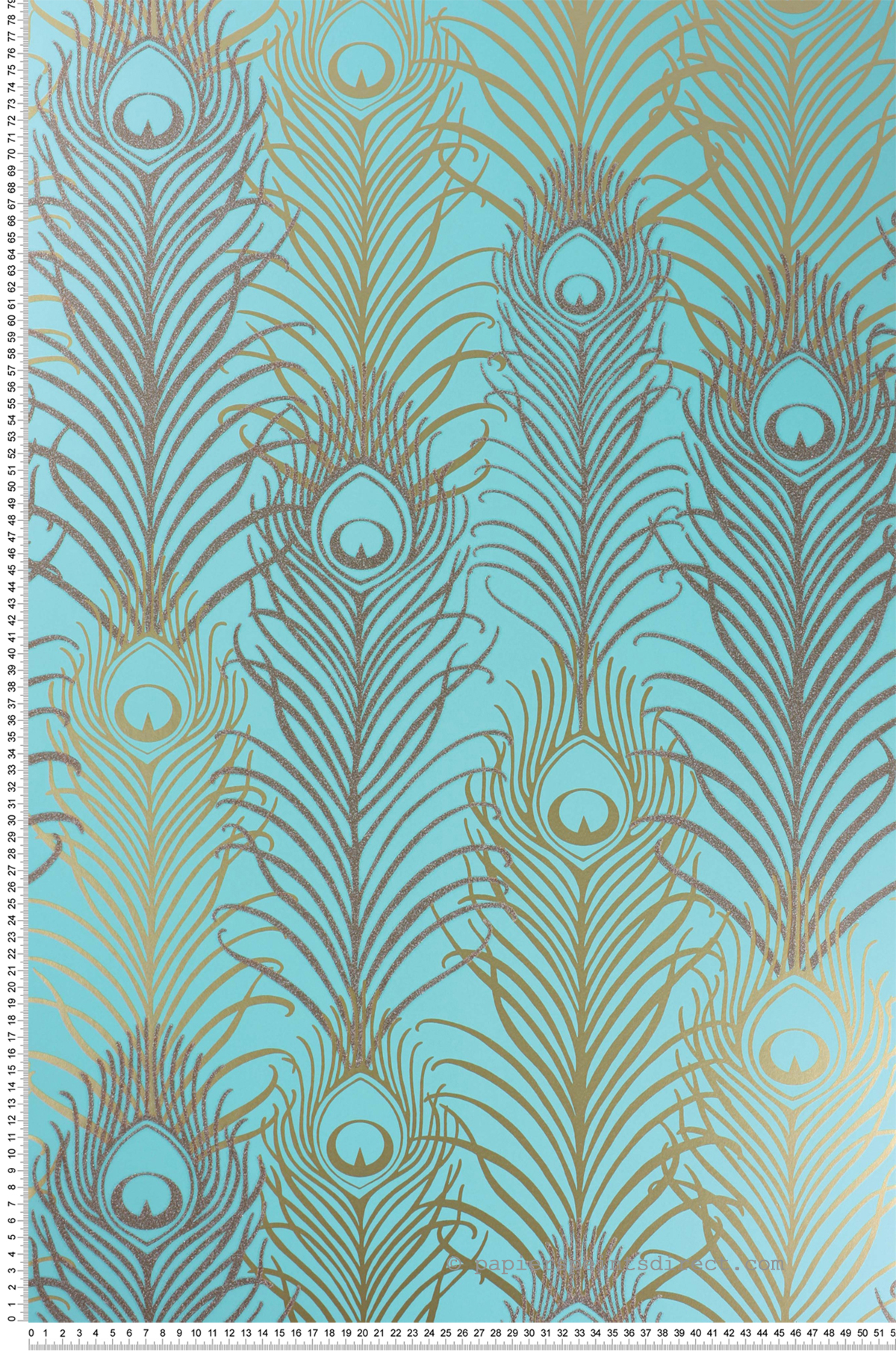 Papier peint Plume de Paon turquoise et doré pailleté - The Wallpaper Collection de Matthew Williamson | Réf. OSB-W6541-02
