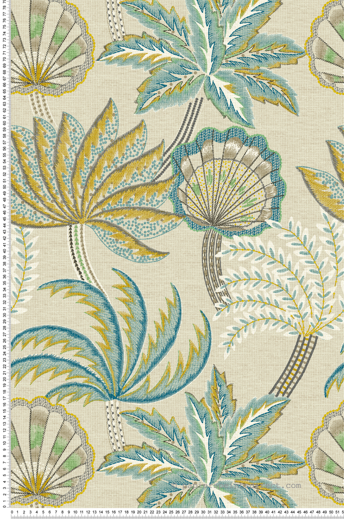 Papier peint Palmier Tropicale Ravenala bleu jaune - Irisa d'Osborne & Little | Réf. OSB-W7857-01