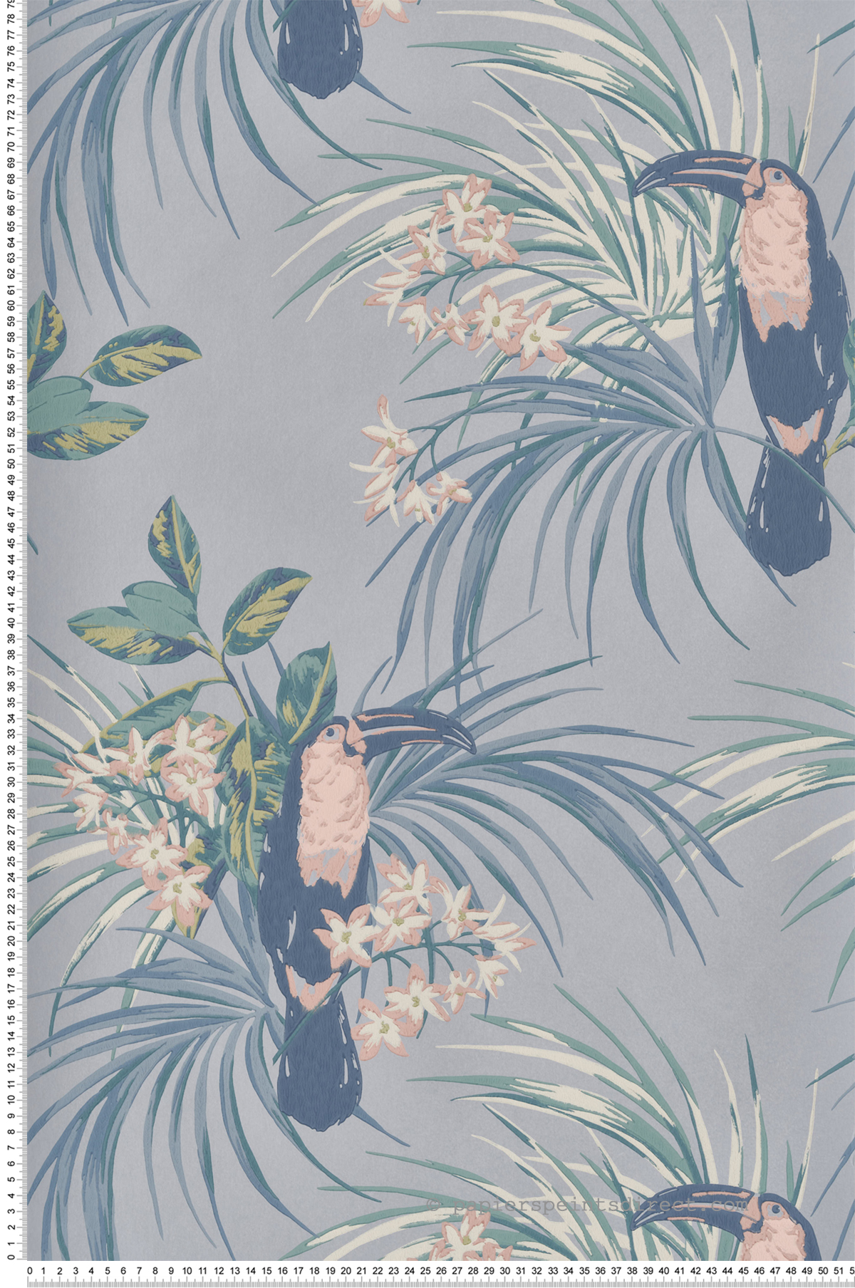 Papier peint Tropical Toucan bleu - Elodie 1838 Wallcoverings d'Initiales | Réf. INI-90713501