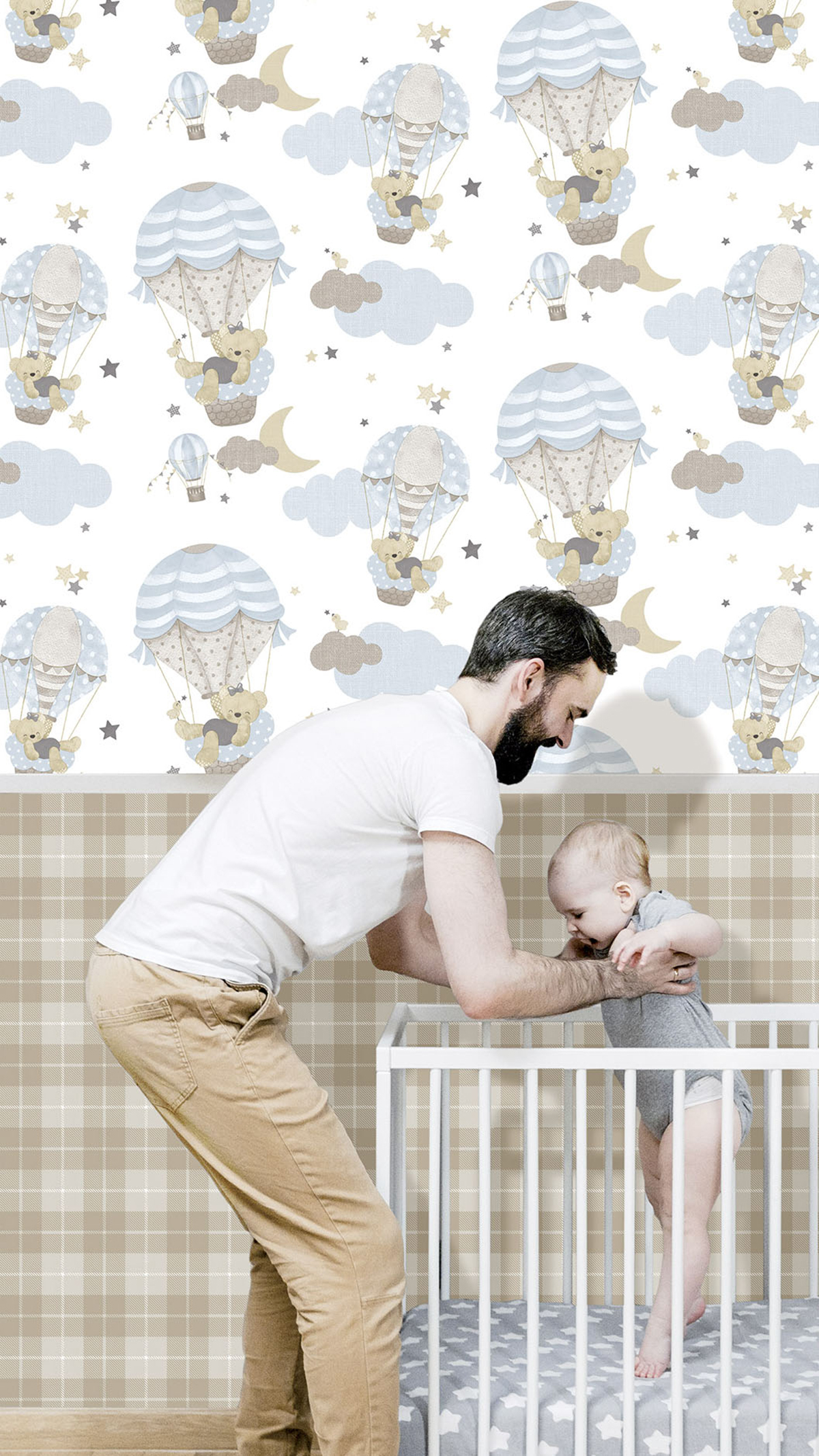 Papier peint Ourson Montgolfière bleu ciel - Babyland 2 de Lutèce | Réf. LTC-14816
