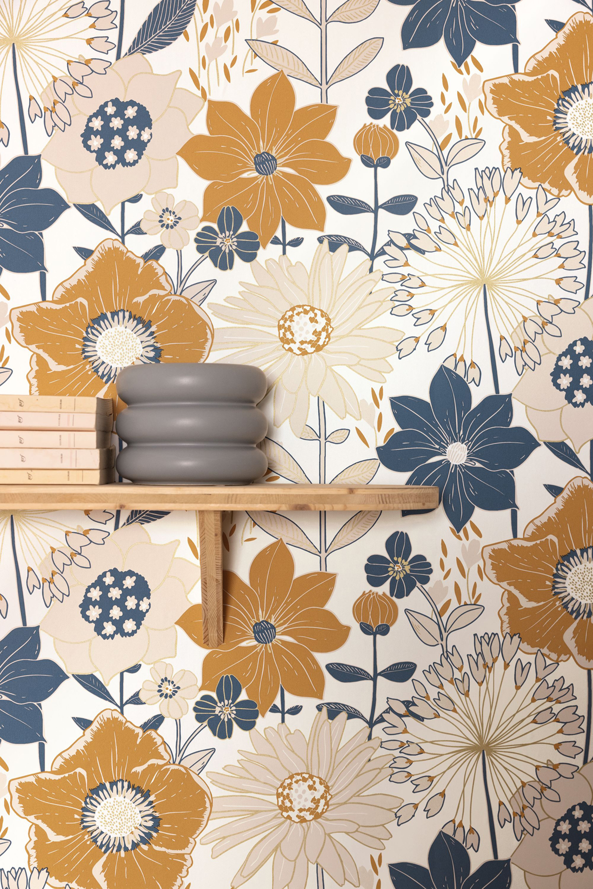 Papier peint Grande Fleur Immensité bleu orange doré - XXL de Casélio AMB2 | Réf. XXL104556026