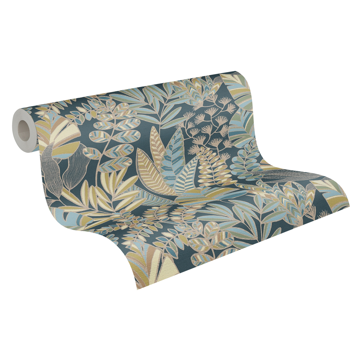 Papier peint Feuillage Arty bleu doré - Antigua d'A.S. Création AMB3 | Réf. SP15951