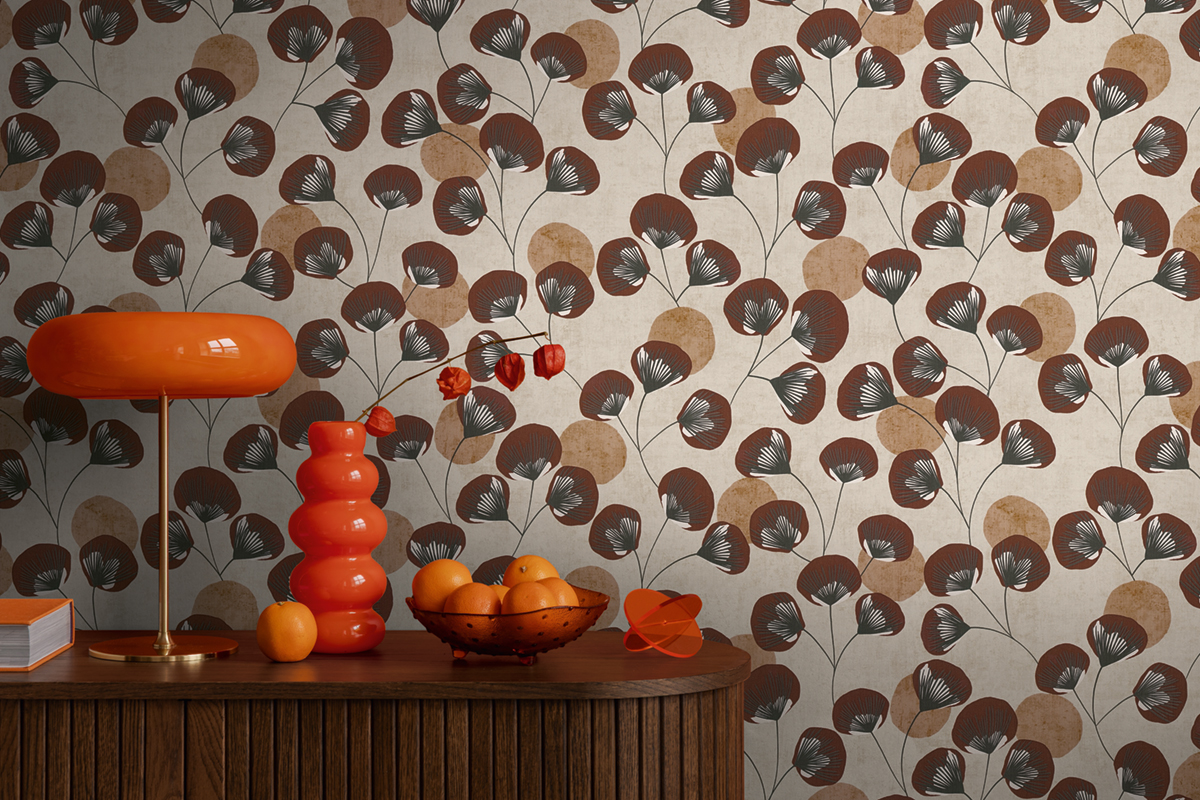 Papier peint Végétal Rétro Aster brun - Nordic Feeling d'A.S. Création AMB2 | Réf. AS-791514
