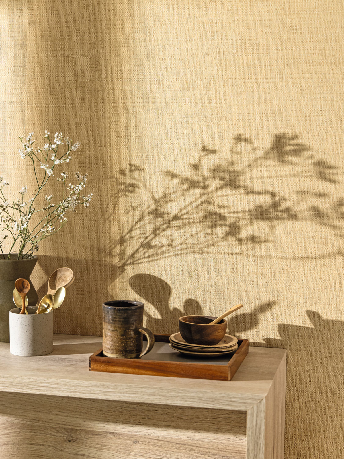 Papier peint Raphia Tissé vanille - Matières de Casélio | Réf. MMT105971245