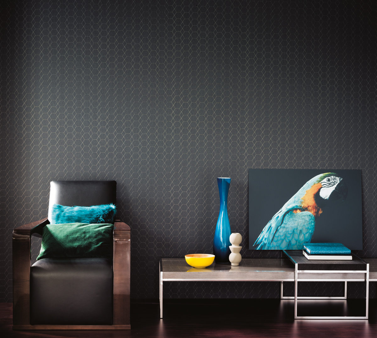 Papier peint Géométrique Hexahone Pytheas anthracite - Delta de Casamance AMB  | Réf. CAS-A72150546