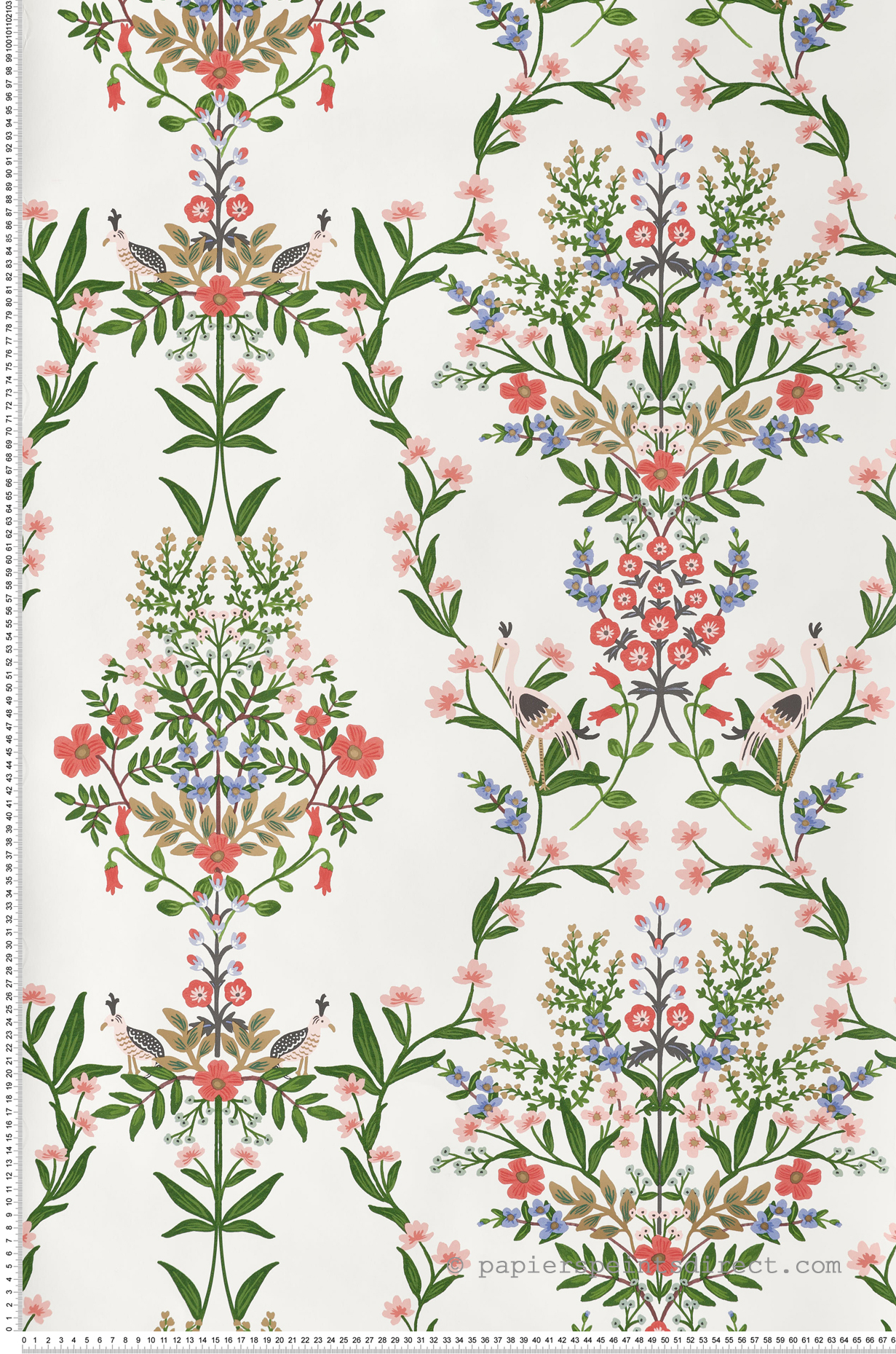 Papier peint Oiseau Grue Luxembourg multicolore blanc - Rifle Paper Co. 2 de York (Initiales) | Réf. INI-RP7328