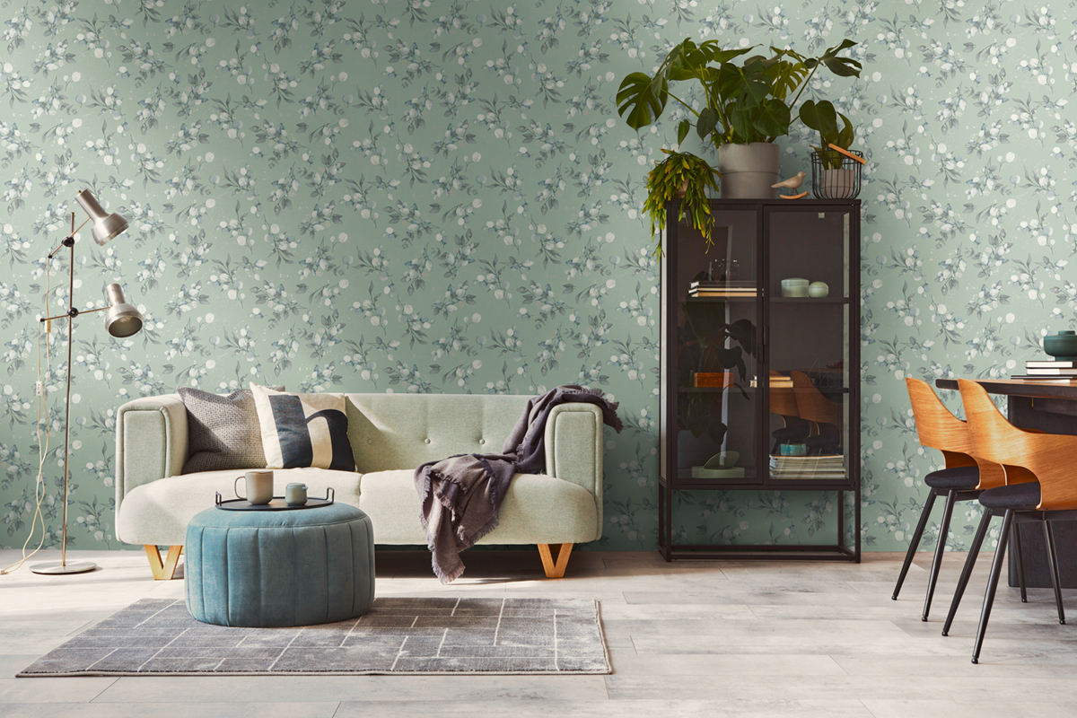 Papier peint Douce Nature vert d'eau métallisé - Pure Elegance d'A.S. Création AMB4 | Réf. AS-397687