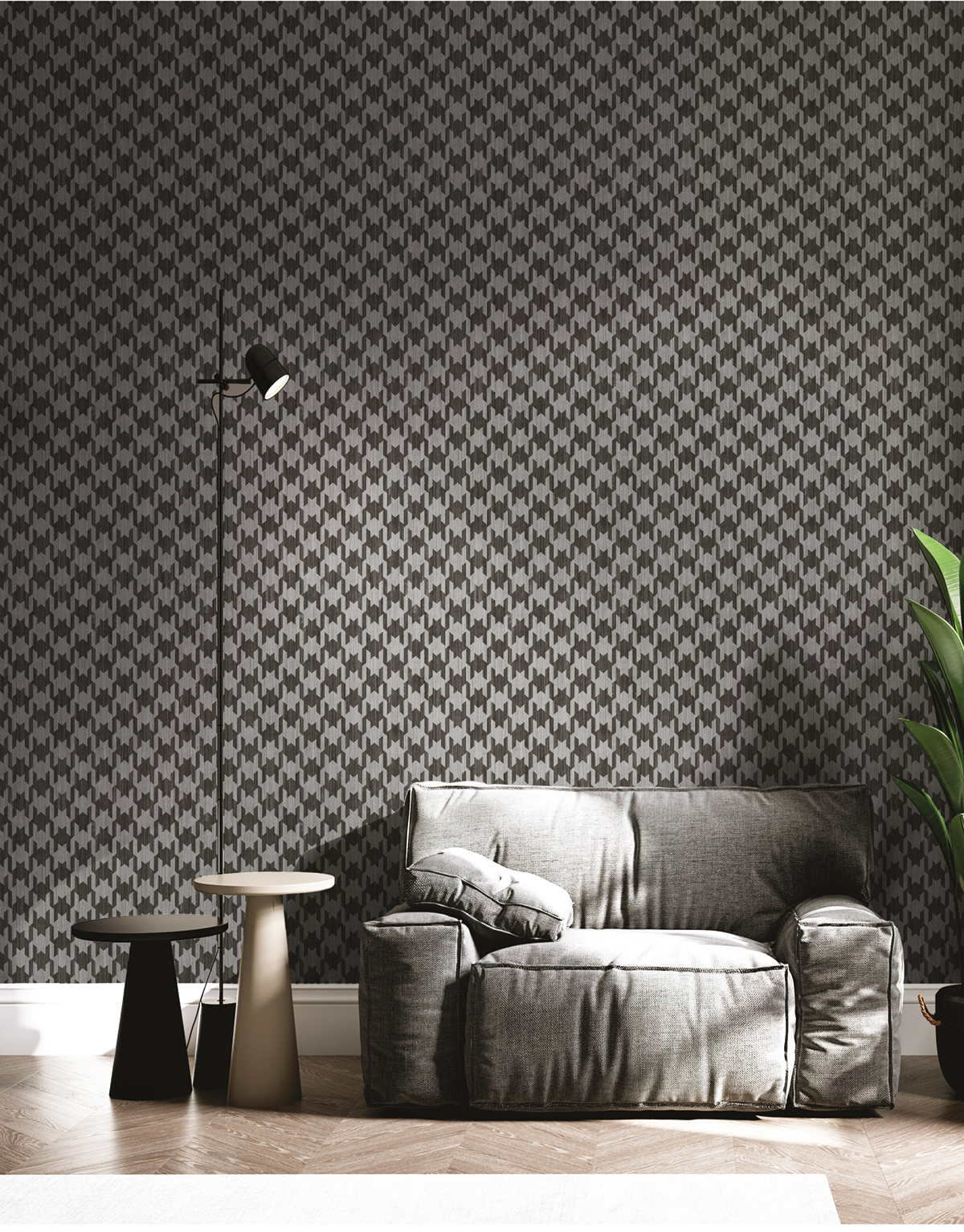 Papier peint Pied de Poule noir gris - Jaipur de Montecolino | Réf. MC-26449