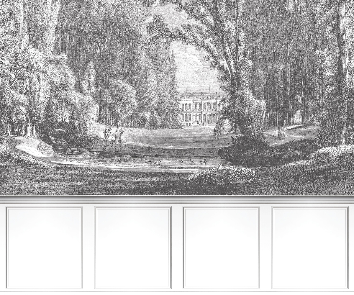 Papier peint Panoramique Balade Au Parc S Noir - Les Belles Toiles De Jouy de Casadéco AMBV | Réf. LBTJ87989207