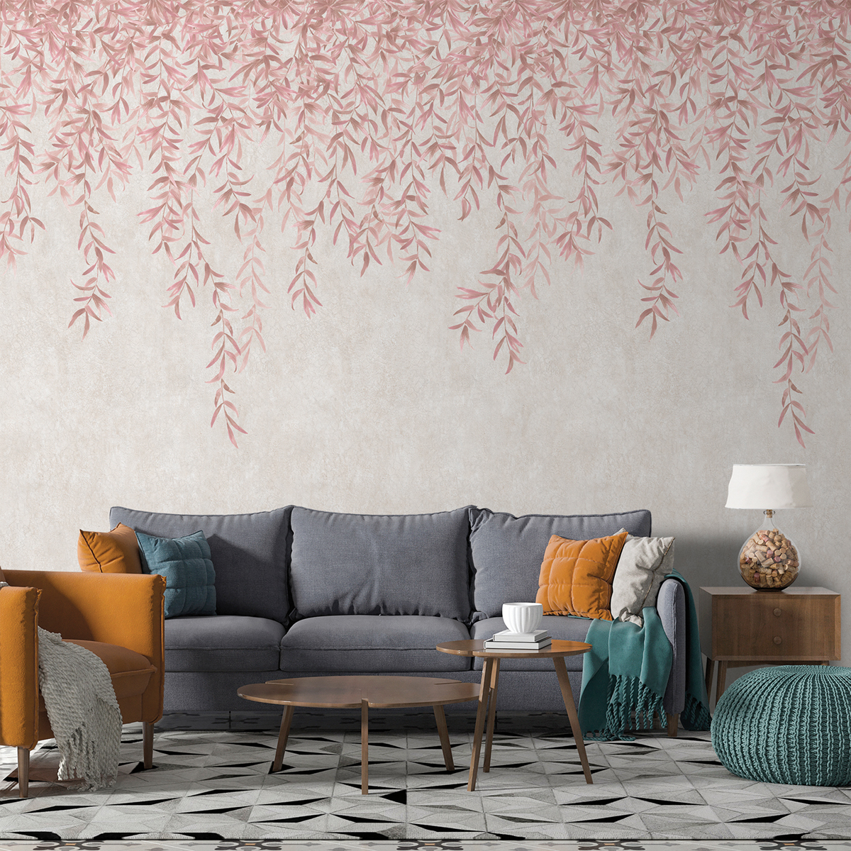 Papier peint panoramique Feuille Retombant Greenery rose - Panorama 2 de Lutèce | Réf. LTC-PAN1462C