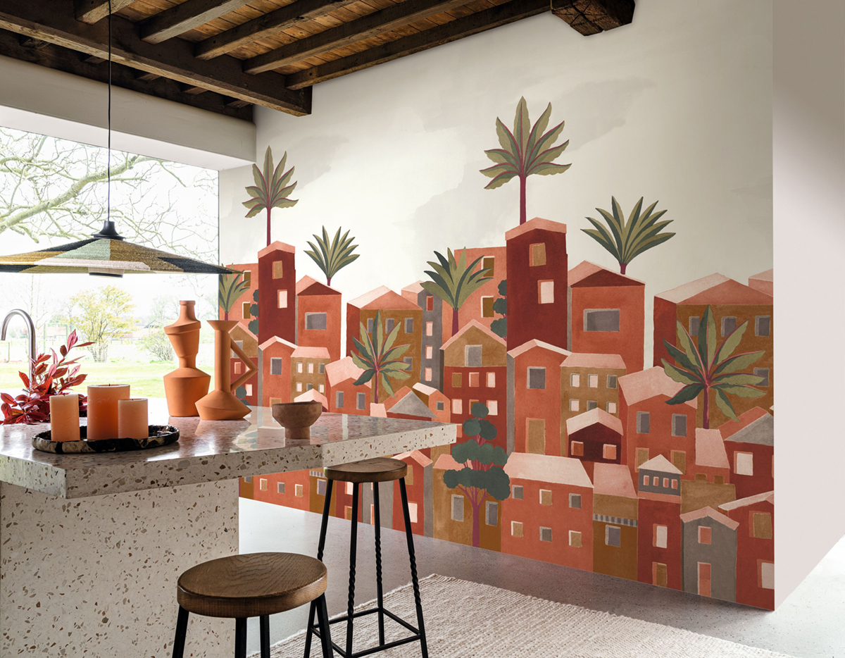 Papier peint Panoramique Vila Viela terracotta intissé - Panoramas 2 de Casamance | Réf. CAS-75861426