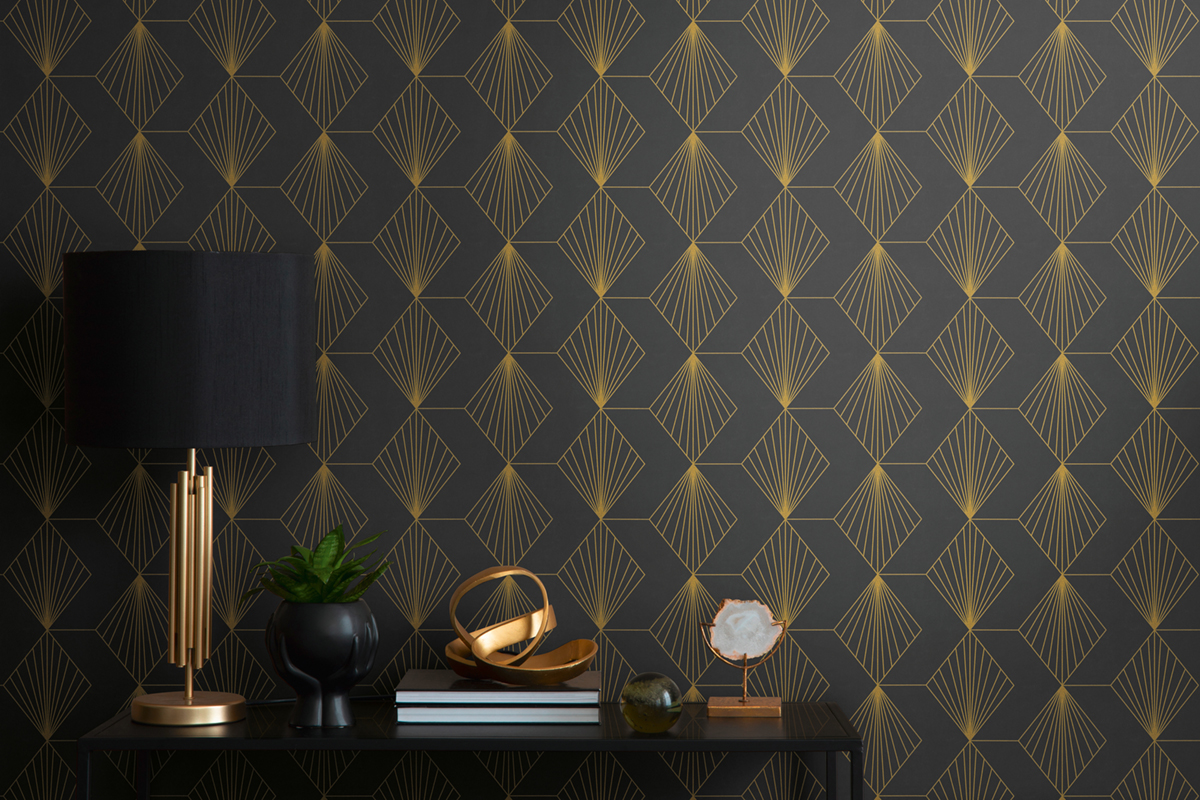 Papier peint Art Déco Diamond noir doré - French Affair d'A.S. Création AMB3 | Réf. AS-361562