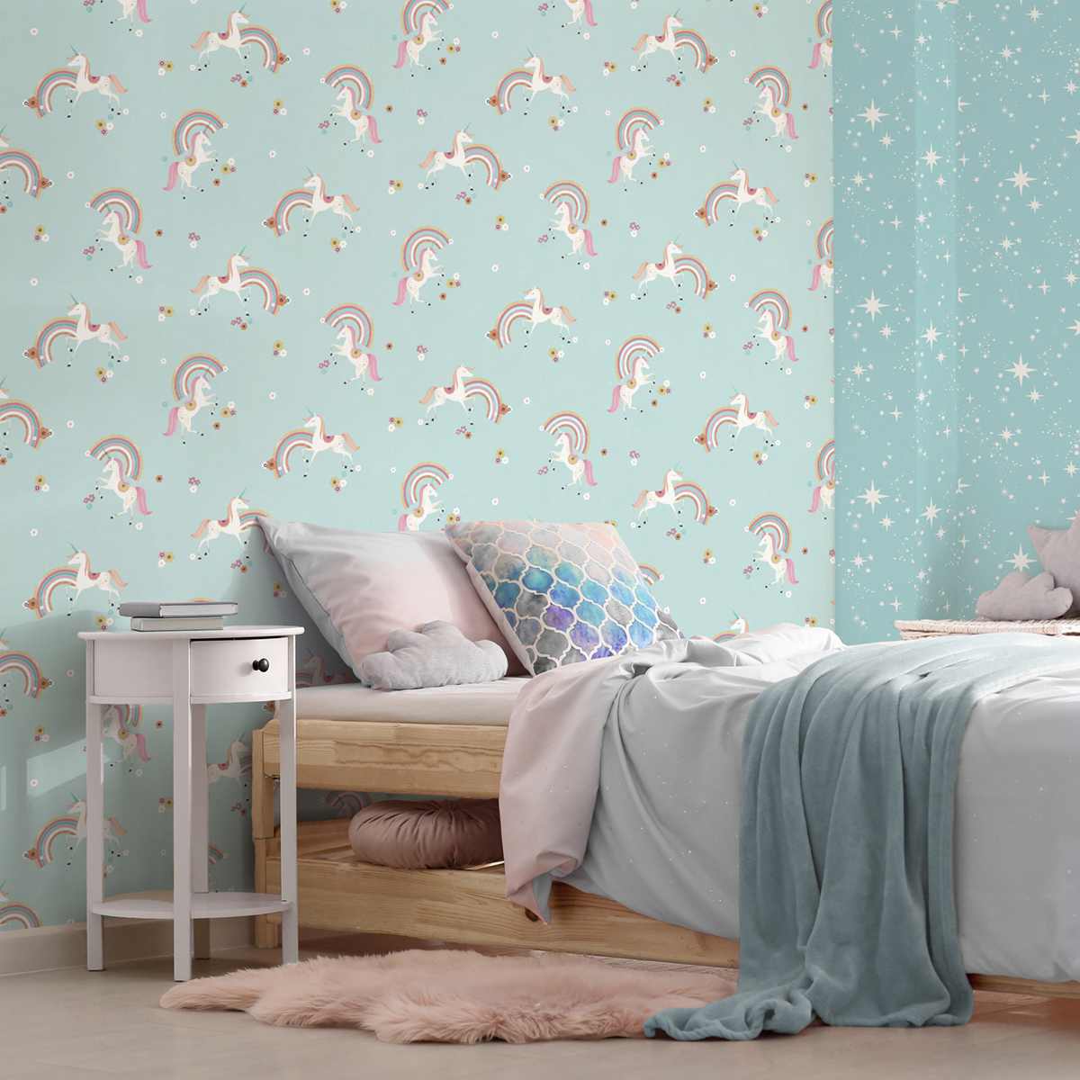 Papier peint Licorne Arc en Ciel bleu - Imagine de Lutèce AMB2 | Réf. LTC-DL27564