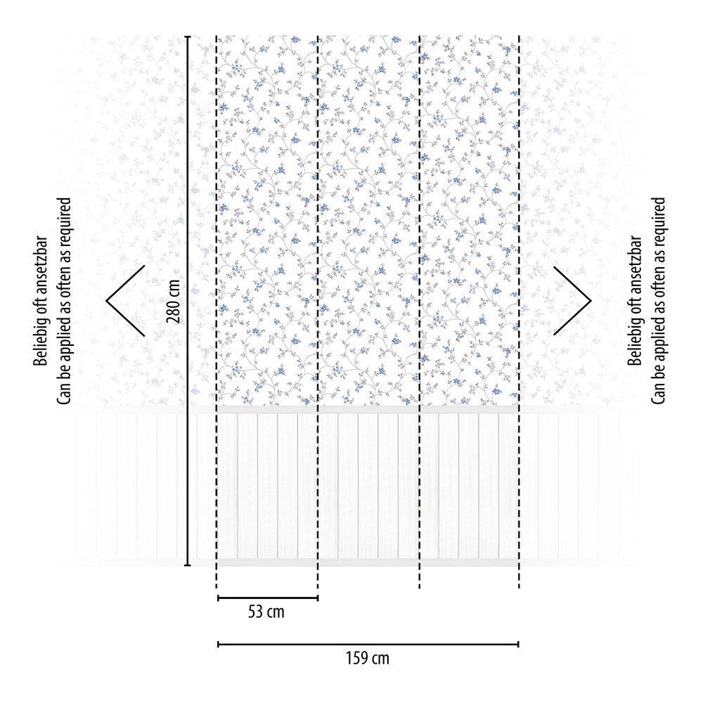 Papier peint panoramique Fleuri Soubassement bleu - Wallpanel d'A.S. Création AMBR | Réf. AS-398052