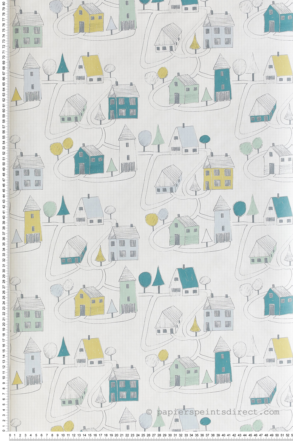 Papier peint enfant Village bleu/vert - Happy Dreams de Casadéco | Réf. HPDM82847128