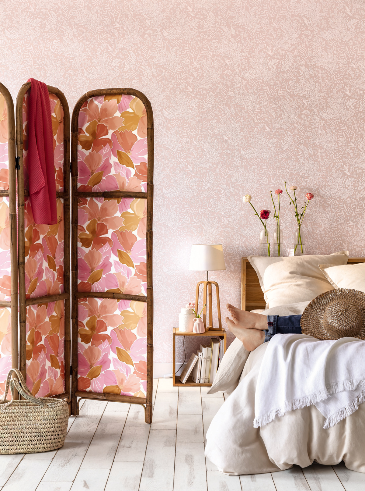 Papier peint Feuillages September rose irisé - Flower Power de Casélio AMB | Réf. FLP101894040