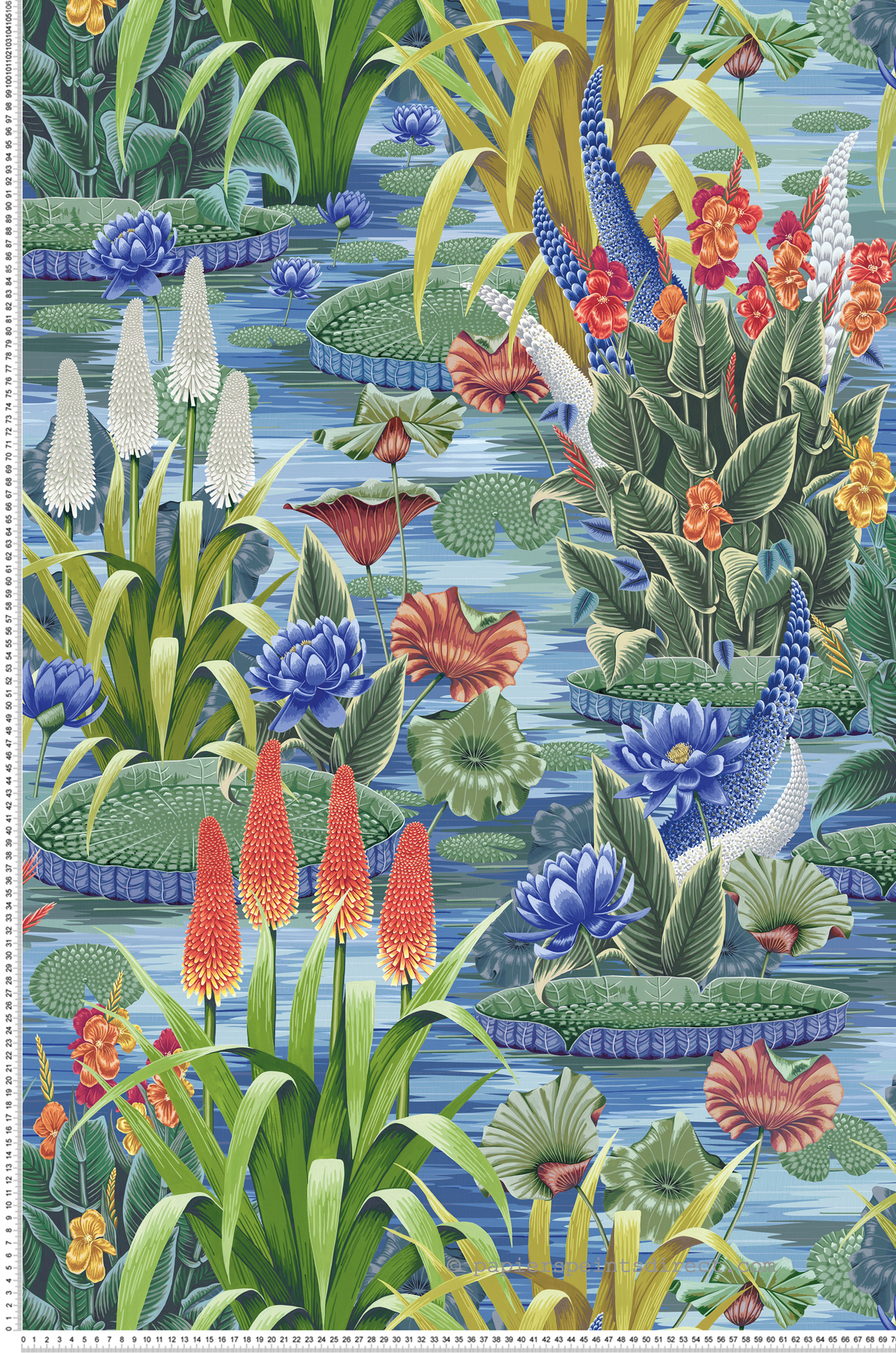 Papier peint Fleurs d'Eau Elysium bleu rouge - Rhapsody d'Osborne & Little | Réf. OSB-W7811-02