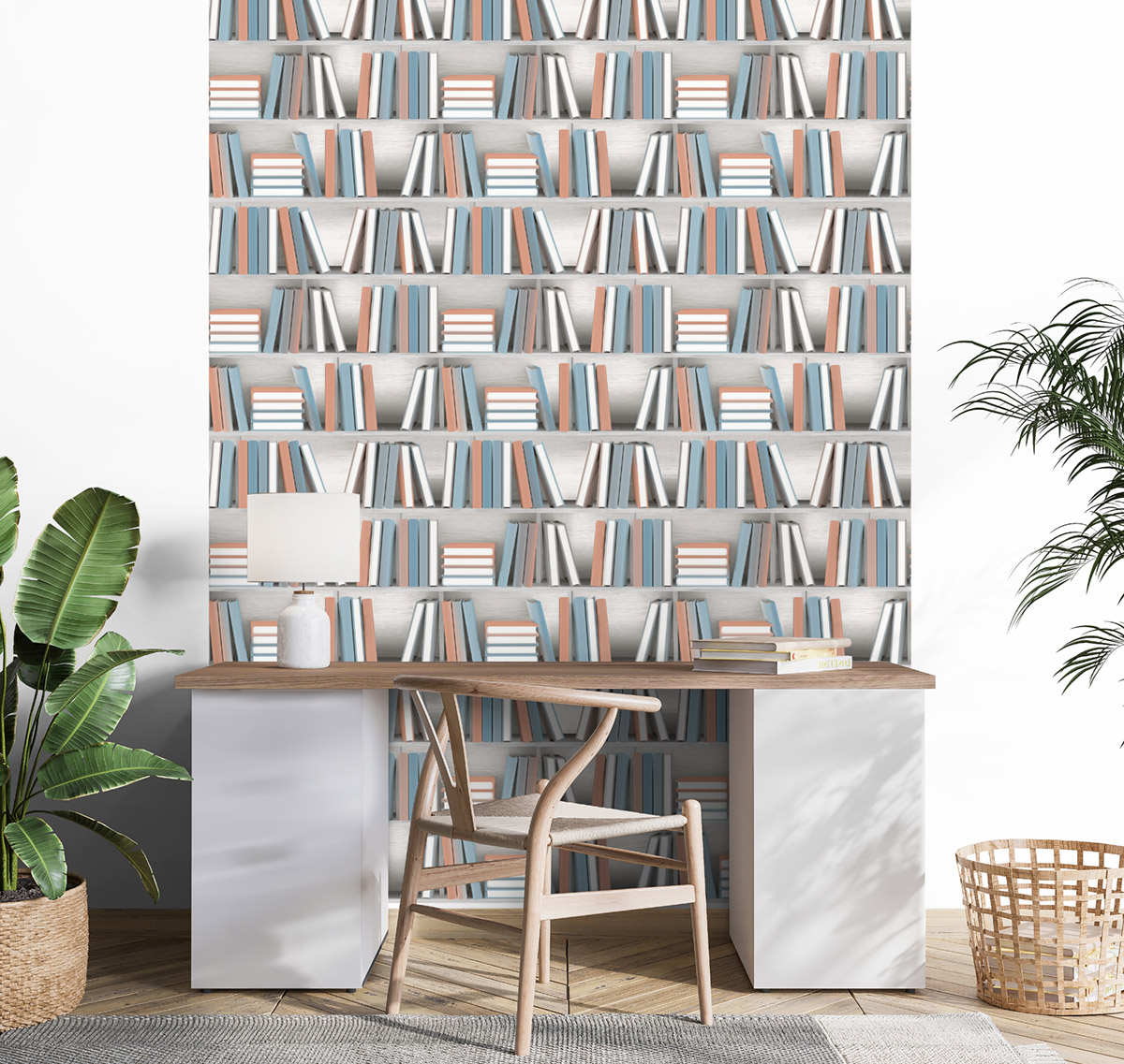 Papier Peint Bibliothèque Imitation rose bleu - Illusion d'Ugépa | Réf. UGP-L15410