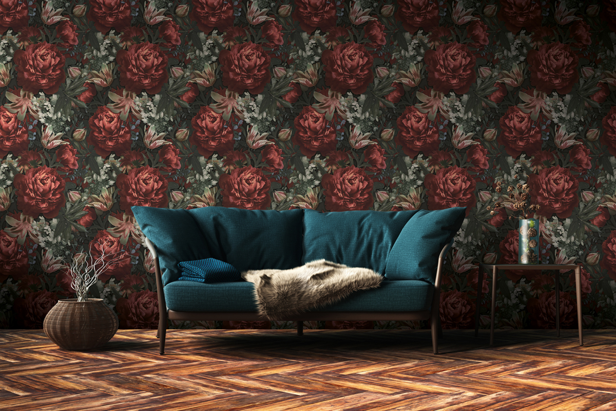 Papier peint Parfum Fleuri rouge noir - Pintwalls d'A.S. Création | Réf. AS-385091
