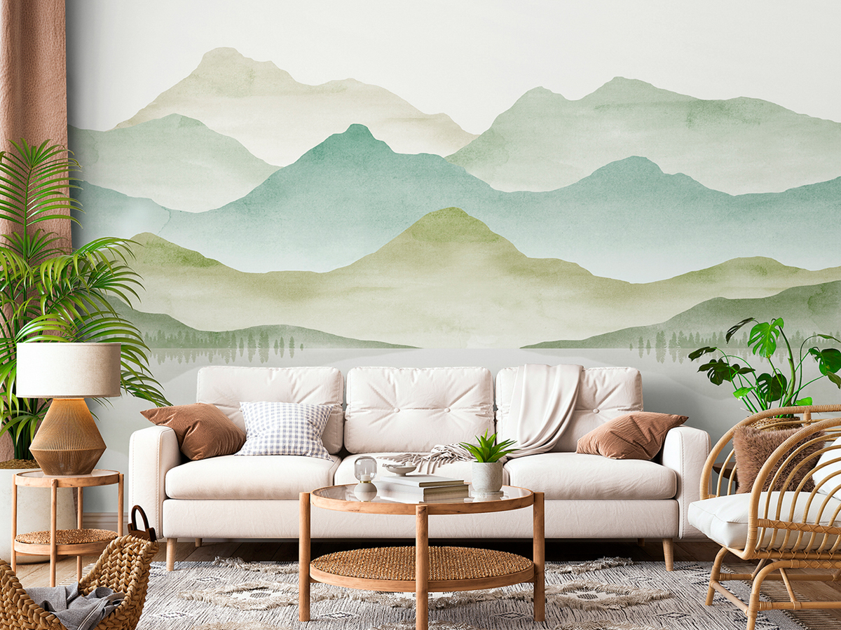 Papier peint panoramique Montagne Fog vert - Panorama 2 de Lutèce | Réf. LTC-PAN1752C