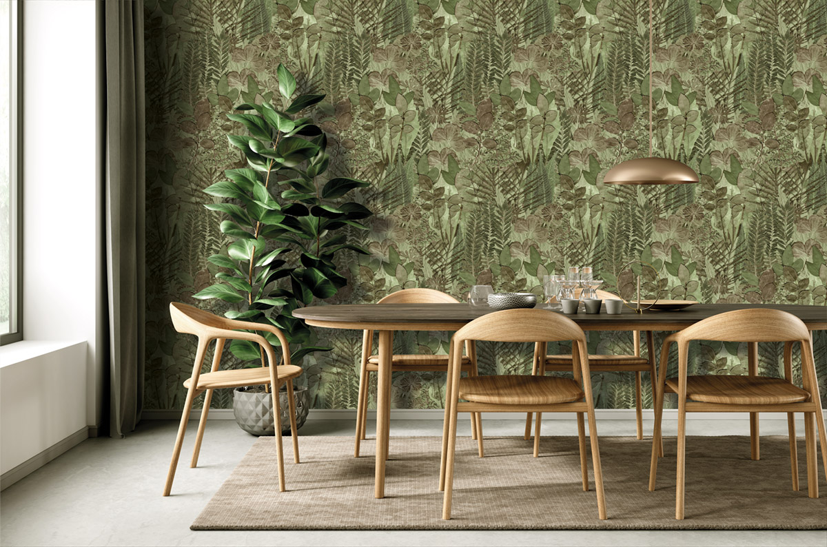 Papier peint panoramique Feuillage Harmonieux vert - Herbier de Montecolino | Réf. MC-HED27295