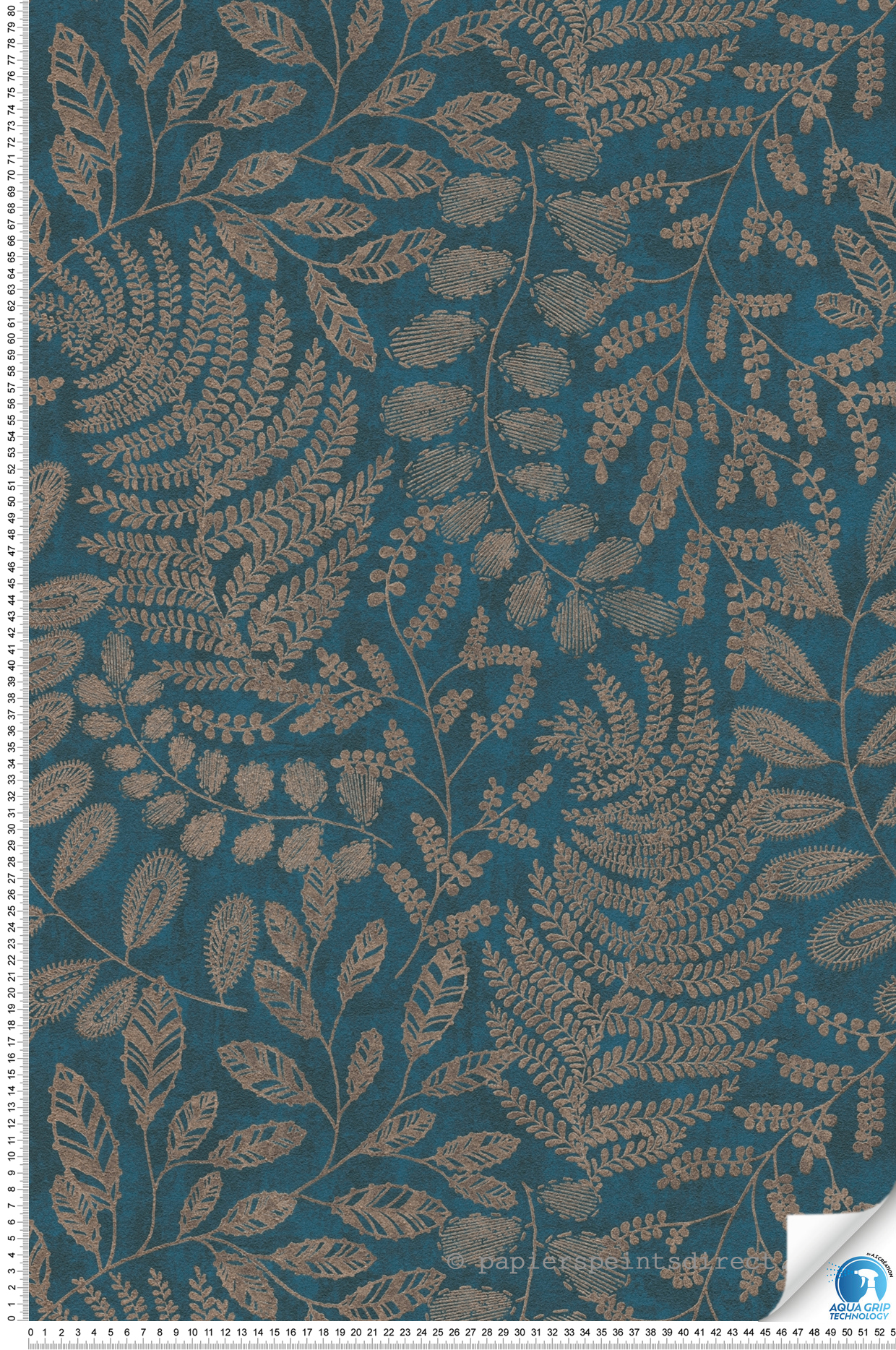 Papier peint préencollé Feuilles Details bleu pétrole doré - Designdrop d'A.S. Création | Réf. AS-784951