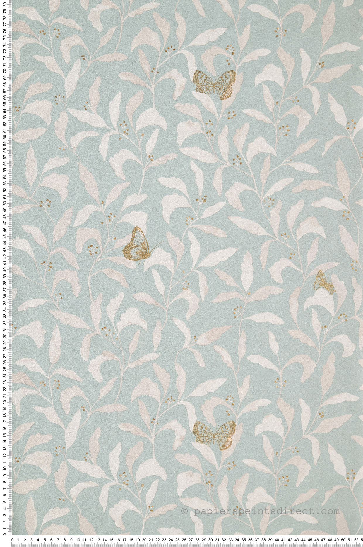 Papier peint feuillage papillon Sweet Bleu givré/Doré - Green Life de Casélio | Réf. GNL101717026
