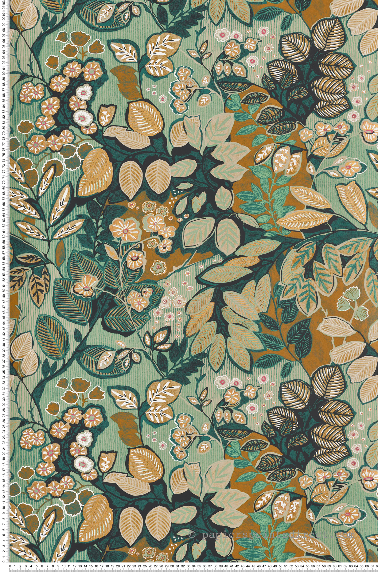 Papier peint Feuillage Belle de Nuit or et menthe  - Eté Indien de Casamance | Réf. CAS-75090814