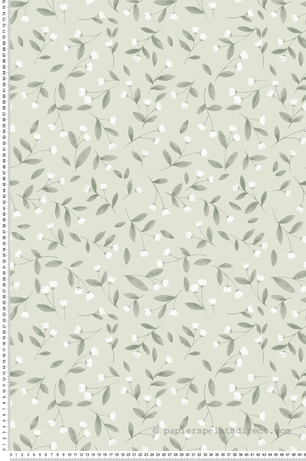 Papier peint enfant Fleuri Jolis Bourgeons vert blanc - Papier peint Lilipinso | Réf. LILI-H0785