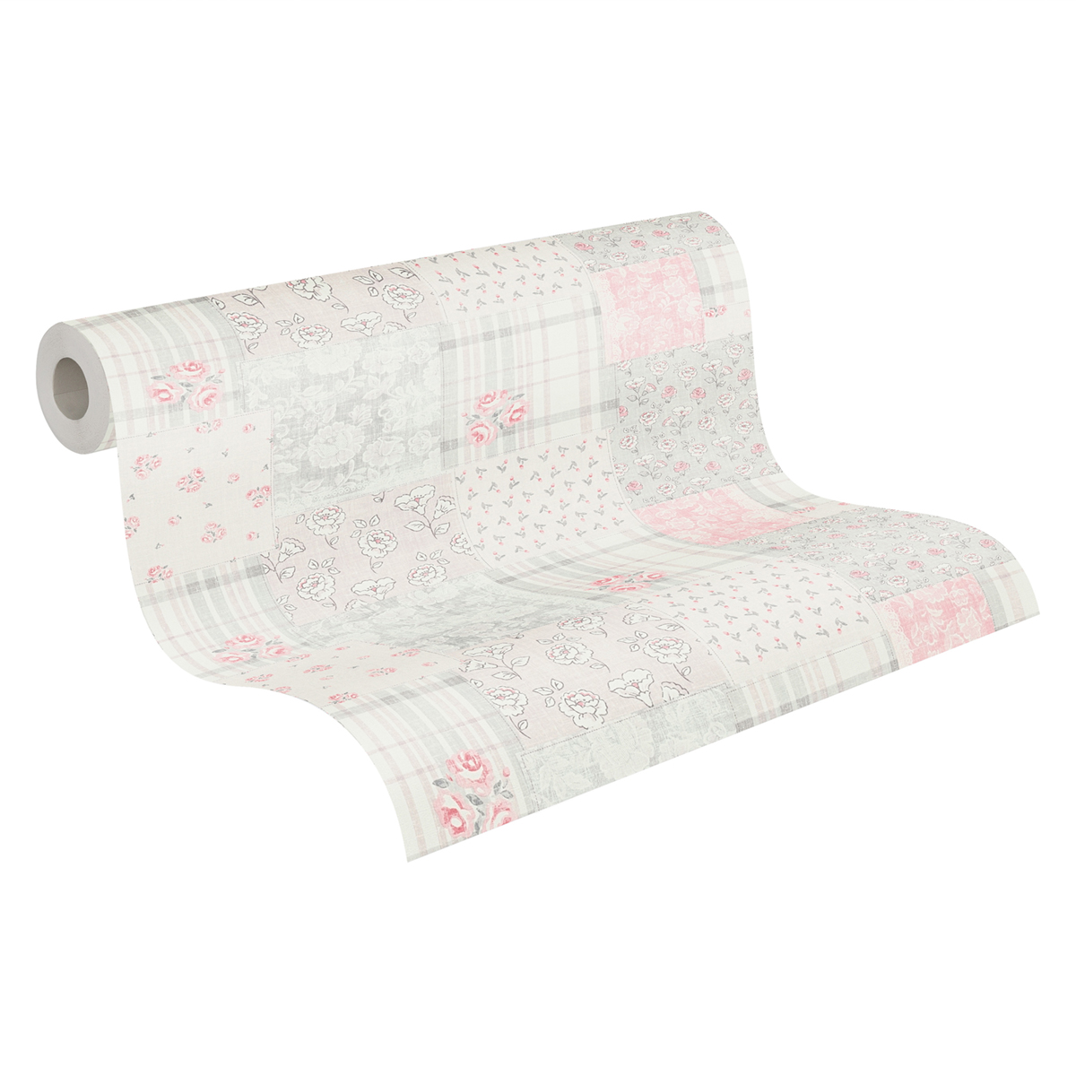 Papier peint Patchwork Fleuri gris rose - Maison Charme d'A.S. Création ROLL | Réf. AS-390663