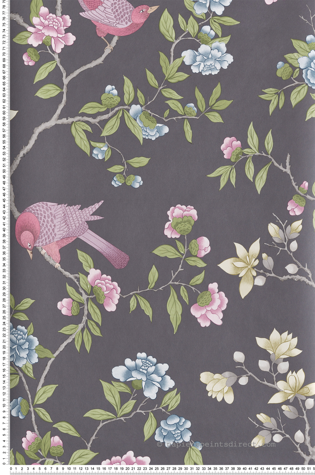 Papier peint Oiseaux Pivoine Aderyn Arquerite Dark - National Trust Papers 4 de Little Greene | Réf. 0267ADARQUE